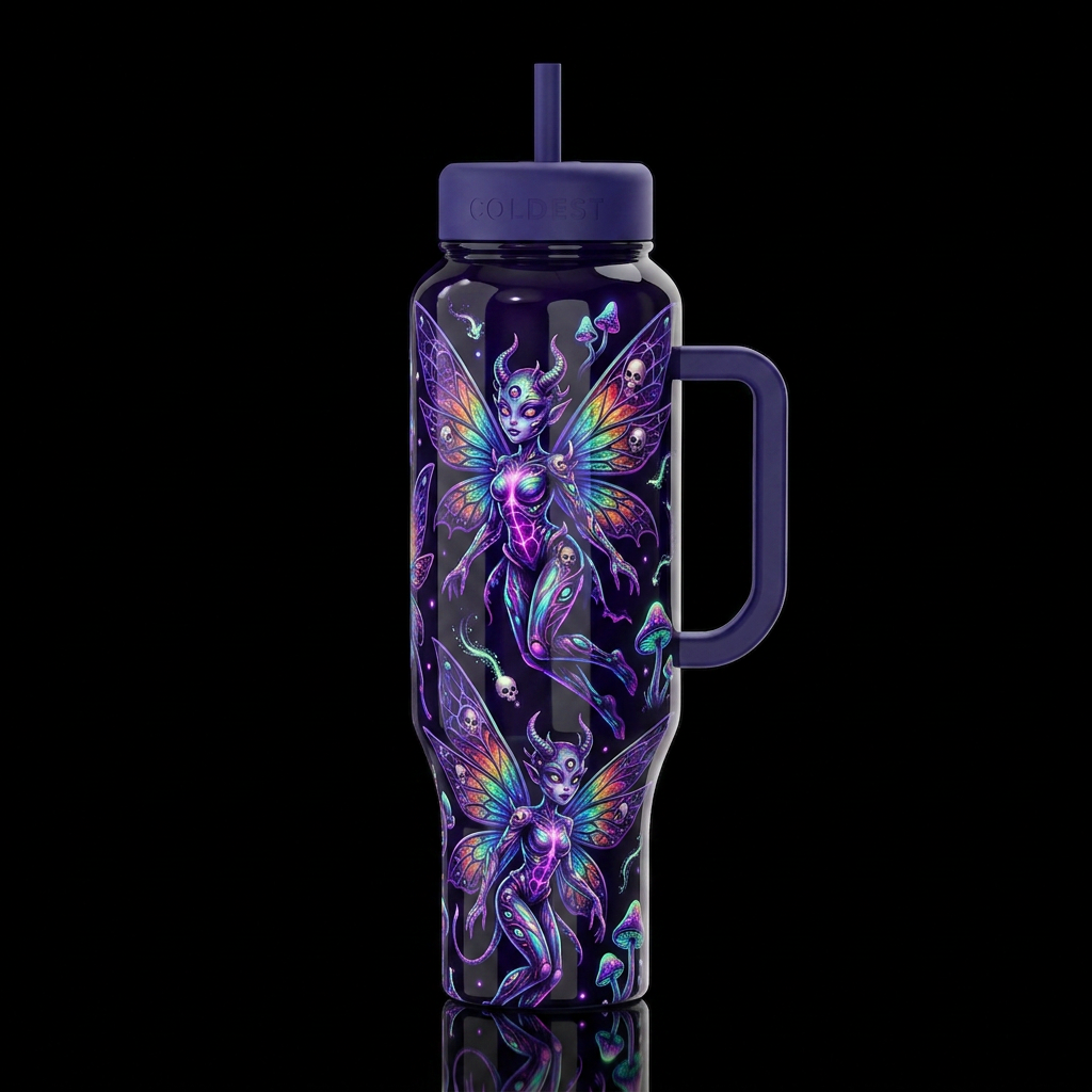 Mutated Halloween glowie faeries, glossy, trompe-l... water bottle design