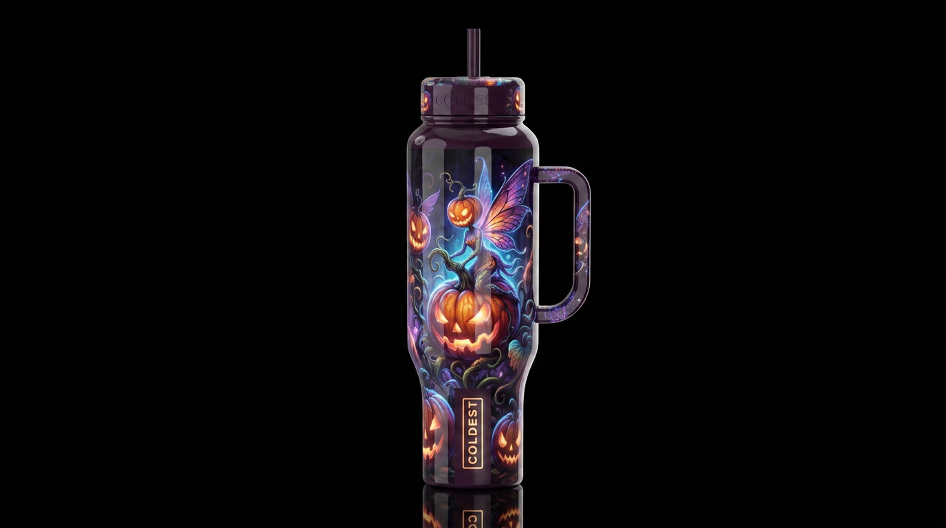 Mutated Halloween glowie pumpkin faeries, glossy, ... water bottle design
