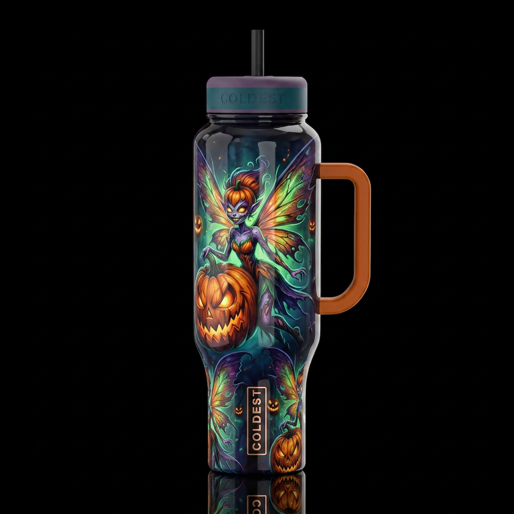 Mutated Halloween glowie pumpkin faeries, glossy, ... water bottle design