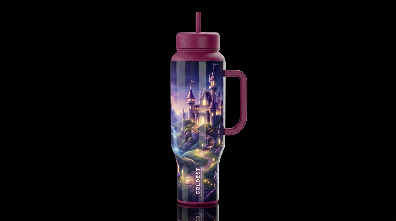 glowie, glossy, trompe-l'œil, beautiferous, dreamy... water bottle design