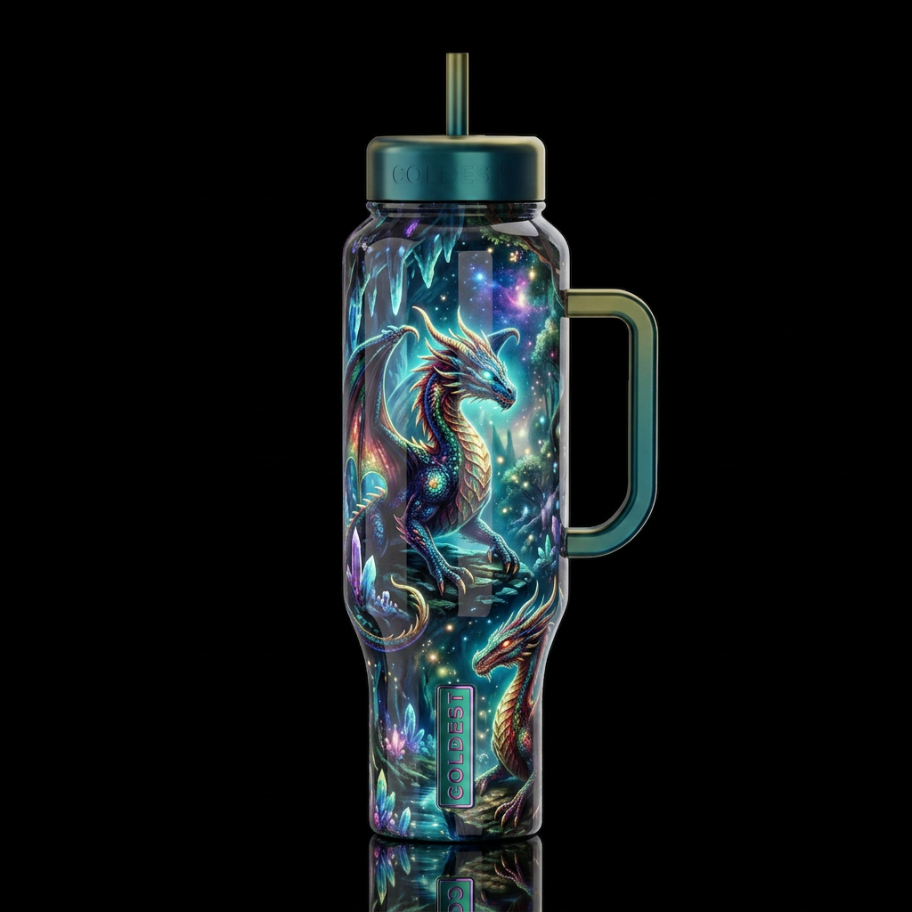 glowie, glossy, trompe-l'œil, beautiferous, dreamy... water bottle design