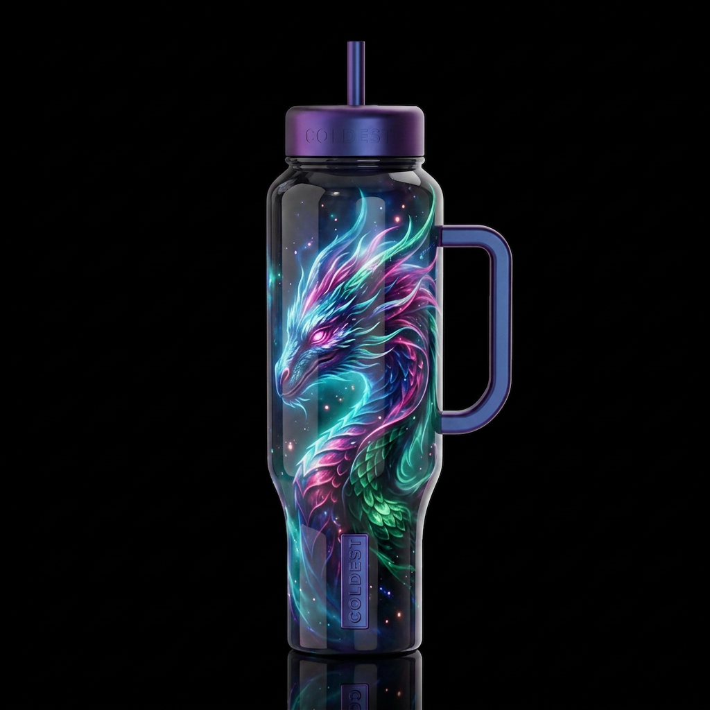 glowie, glossy, trompe-l'œil, beautiferous, dreamy... water bottle design