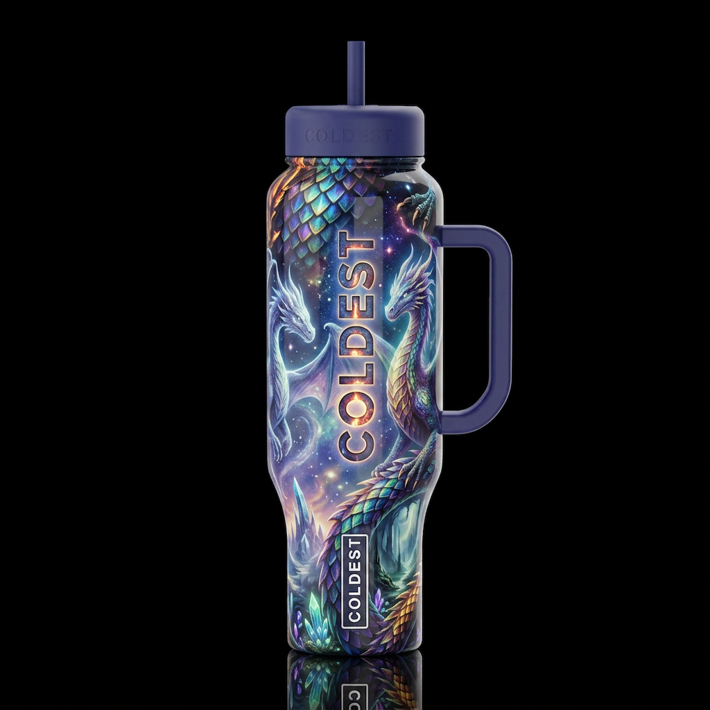 glowie, glossy, trompe-l'œil, beautiferous, dreamy... water bottle design