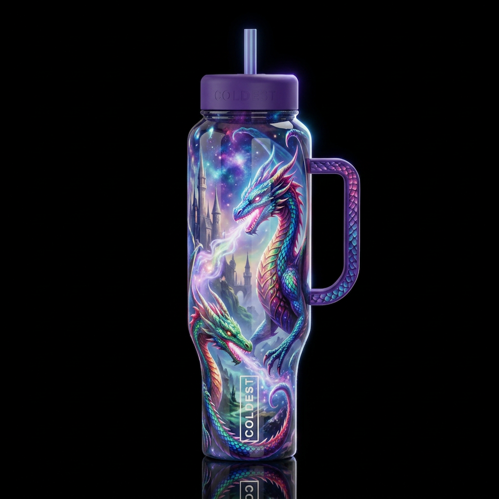 glowie, glossy, trompe-l'œil, beautiferous, dreamy... water bottle design