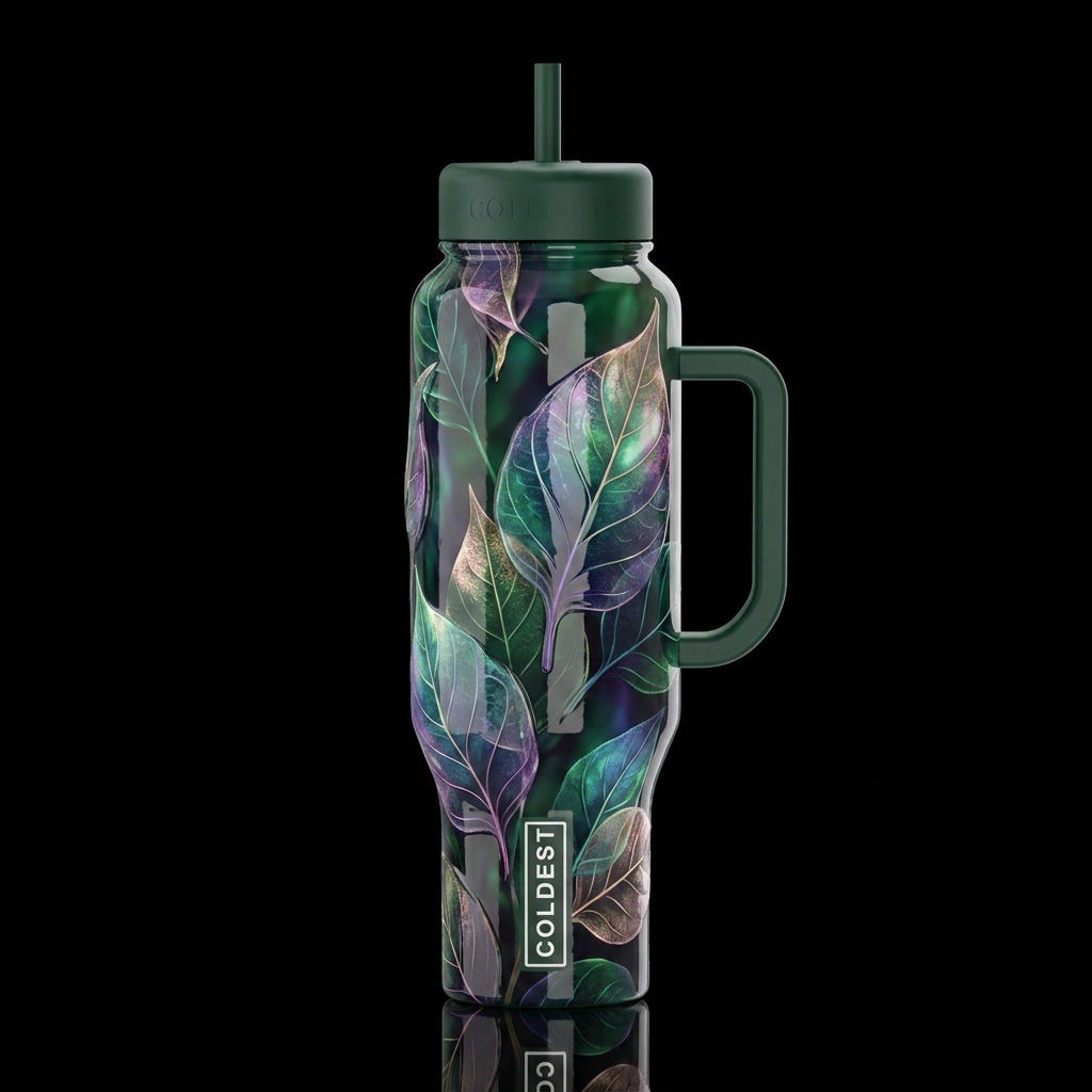 Ghost leaves, glossy, trompe-l'œil, beautiferous, ... water bottle design