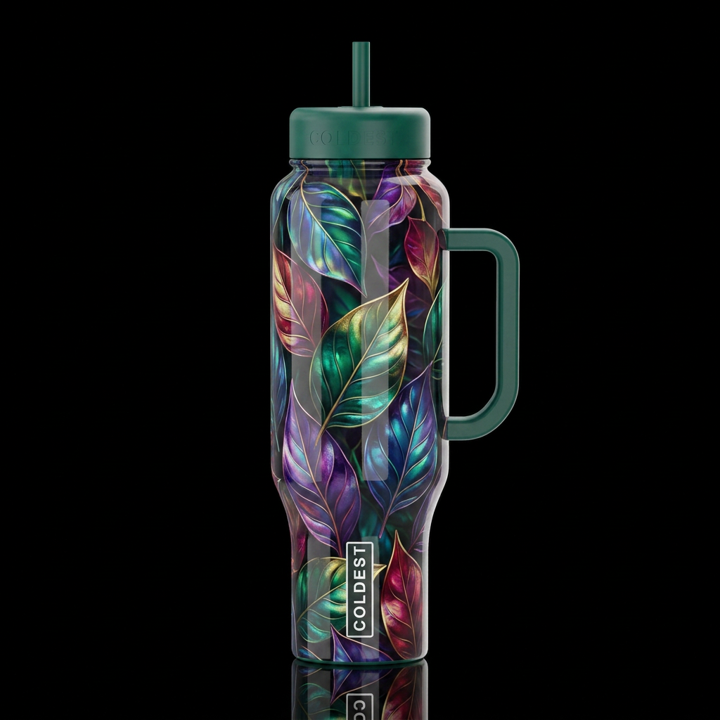 Ghost leaves, glossy, trompe-l'œil, beautiferous, ... water bottle design