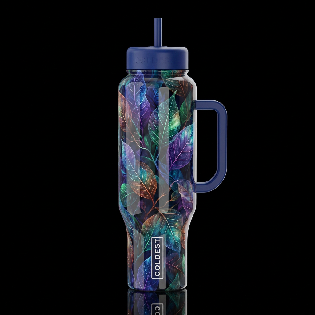 Ghost leaves, glossy, trompe-l'œil, beautiferous, ... water bottle design