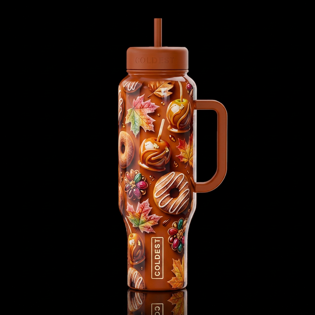 Fall treats, glossy, trompe-l'œil, beautiferous, d... water bottle design