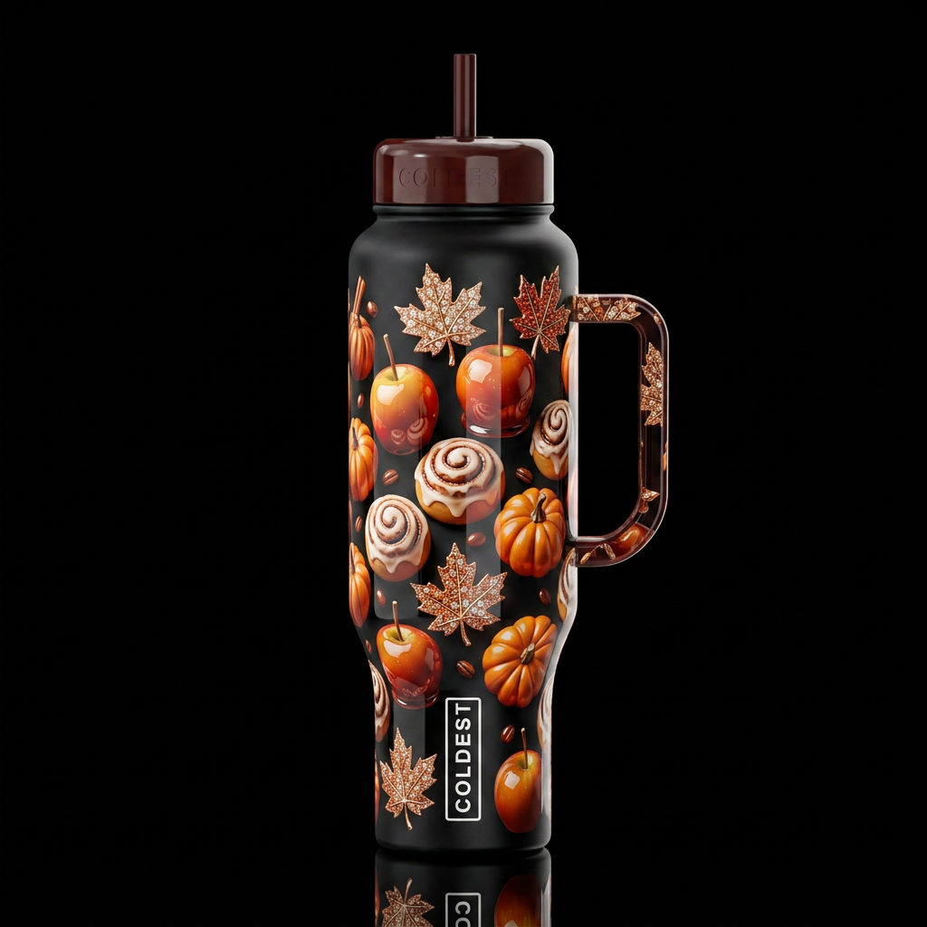 Fall treats, glossy, trompe-l'œil, beautiferous, d... water bottle design