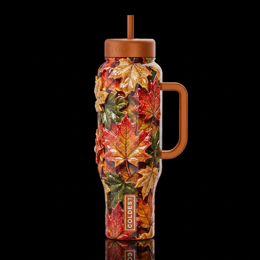 Fall sugar leaves with some sparkle, glossy, tromp... water bottle design
