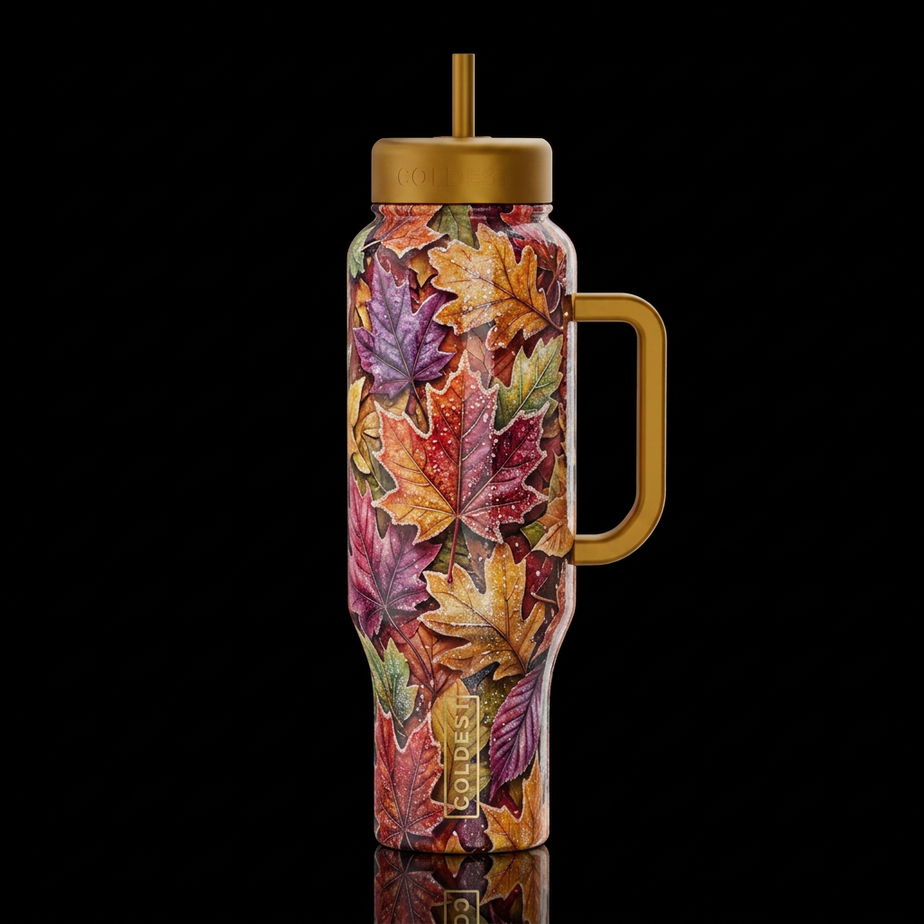 Fall sugar leaves with some sparkle, glossy, tromp... water bottle design