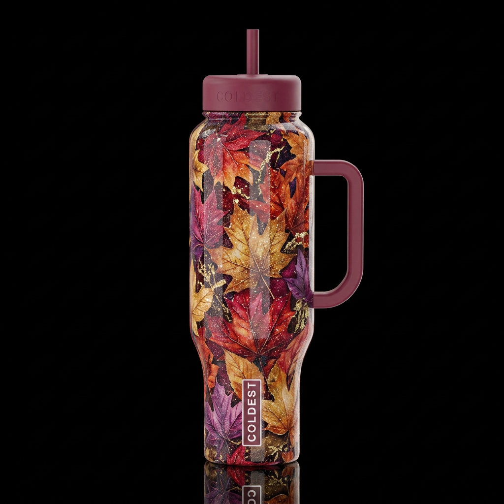 Fall  leaves with some sparkle, glossy,sugar, trom... water bottle design