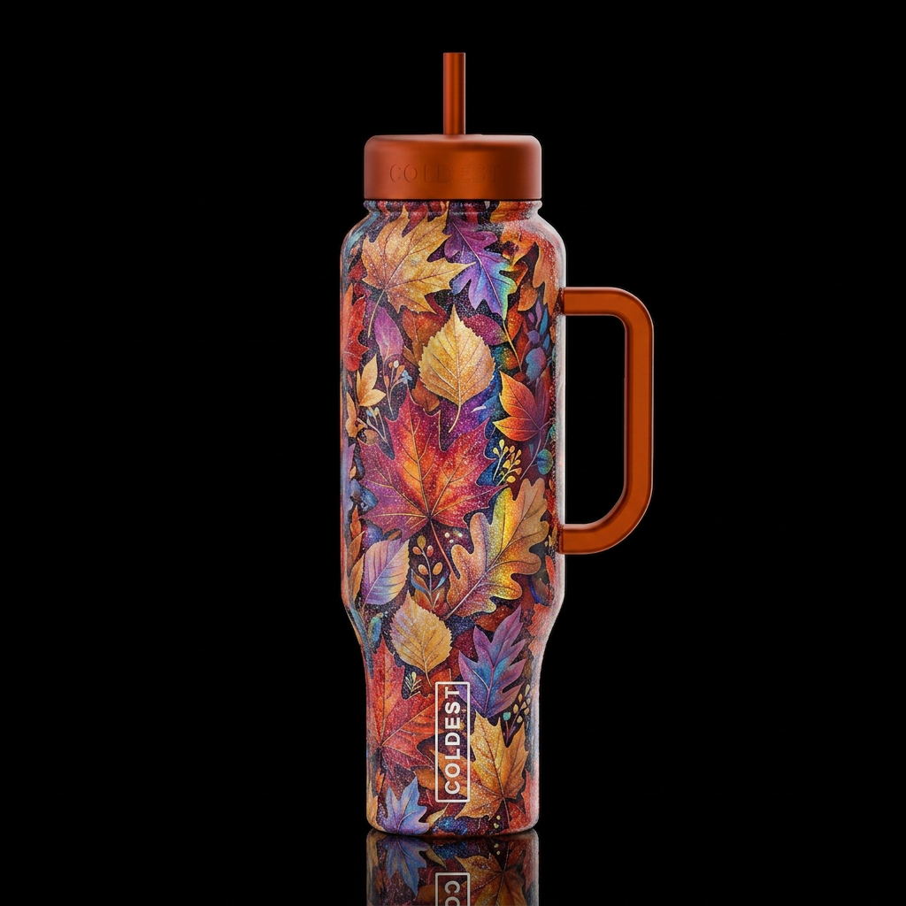 Fall  leaves with some sparkle, glossy,sugar, trom... water bottle design