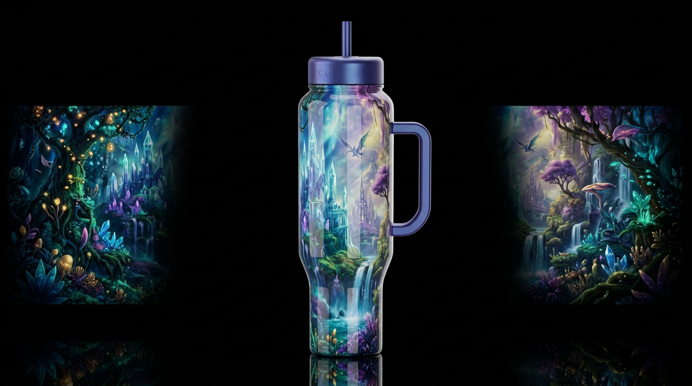 Fantasy,to a new enchanted world,glossy, trompe-l'... water bottle design