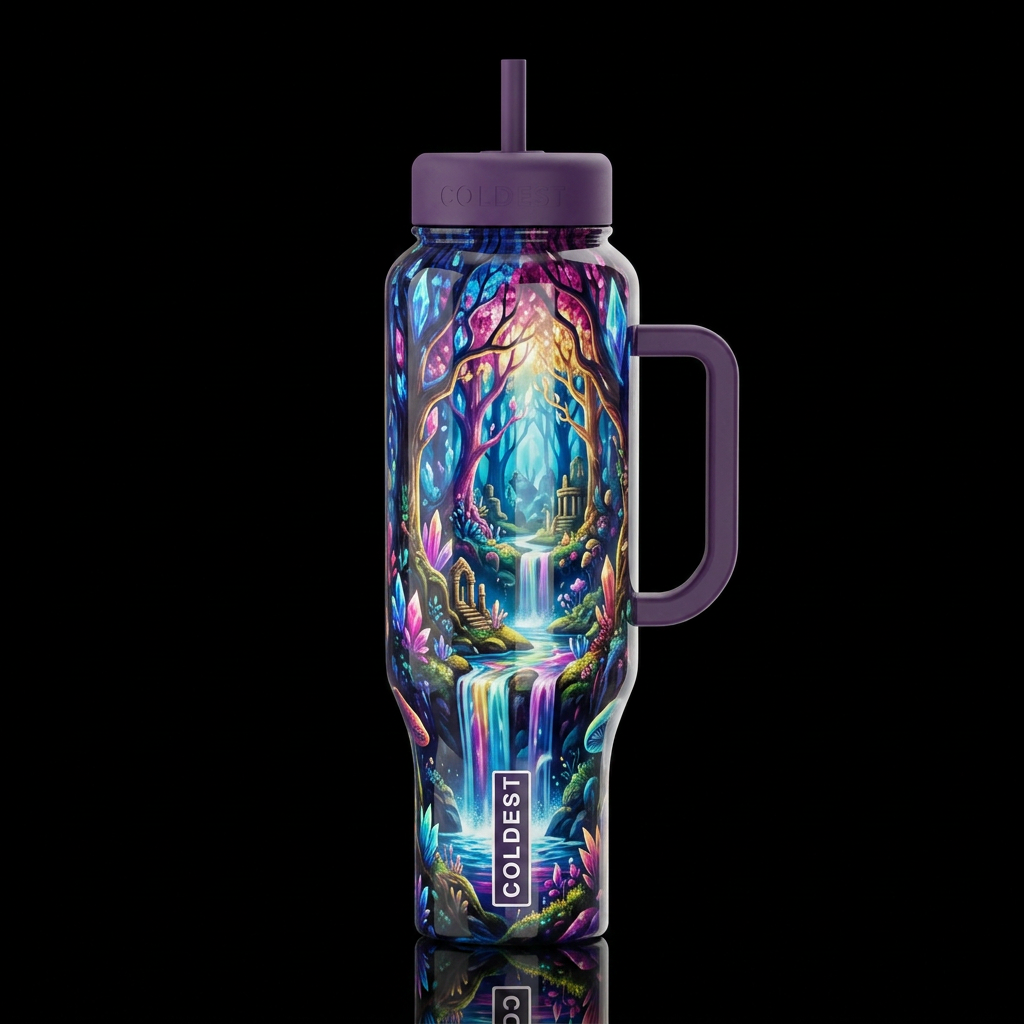 Fantasy,to a new enchanted world,glossy, trompe-l'... water bottle design
