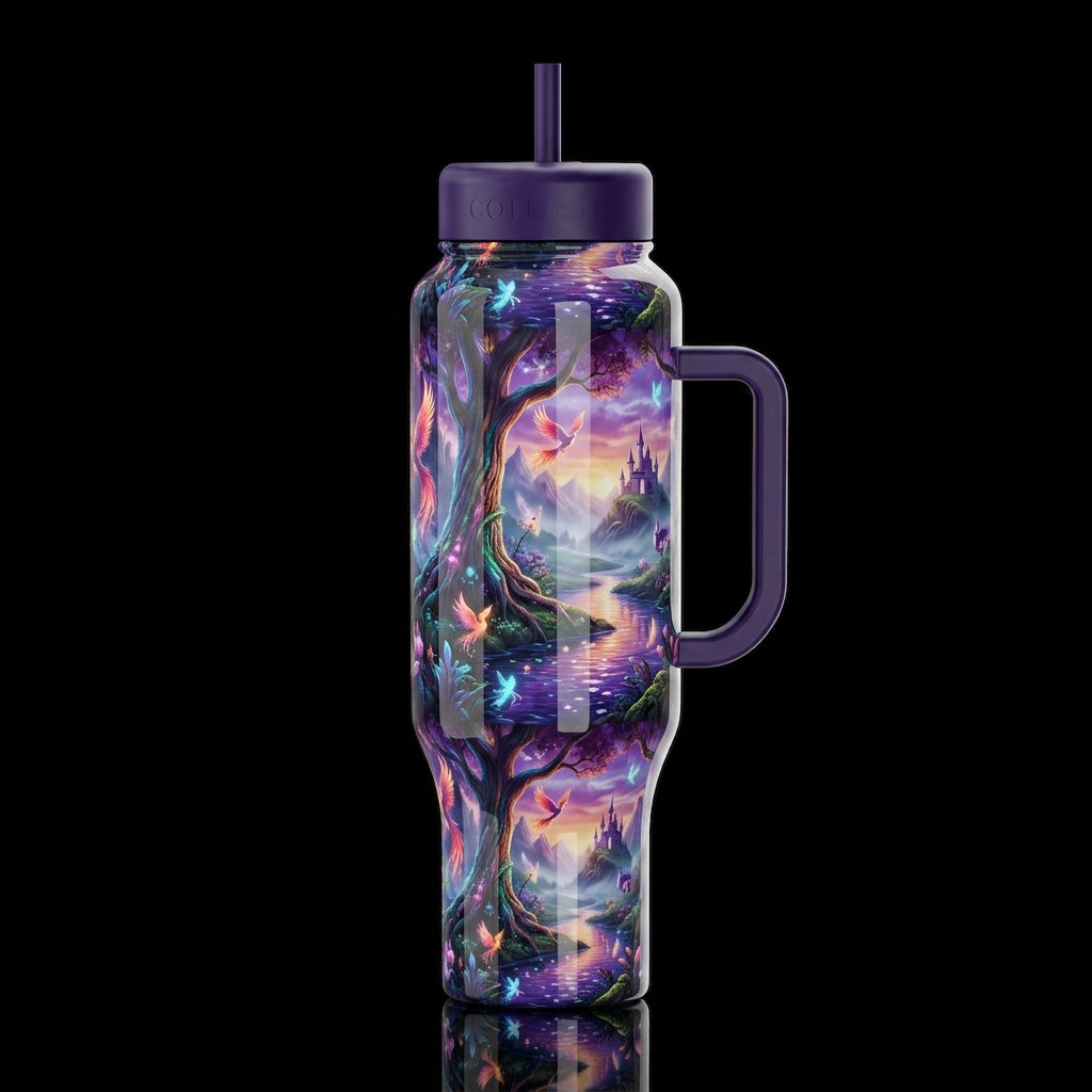Fantasy,to a new enchanted world,glossy, trompe-l'... water bottle design