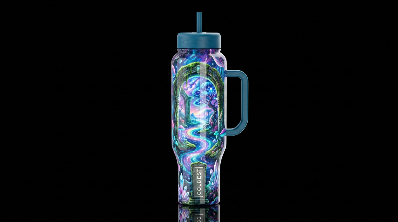 Fantasy,to a new enchanted world,glossy, trompe-l'... water bottle design