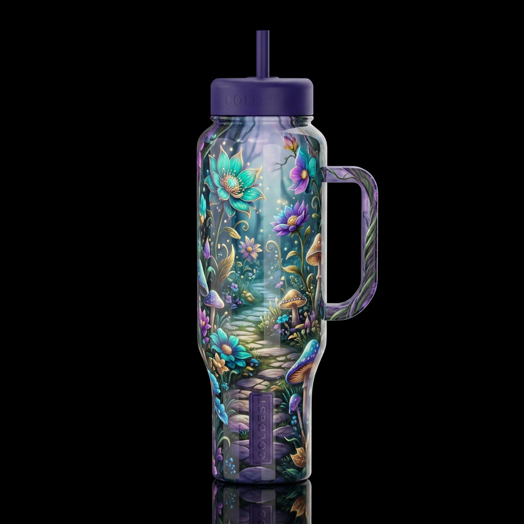 Fantasy,to a new enchanted world,glossy, trompe-l'... water bottle design