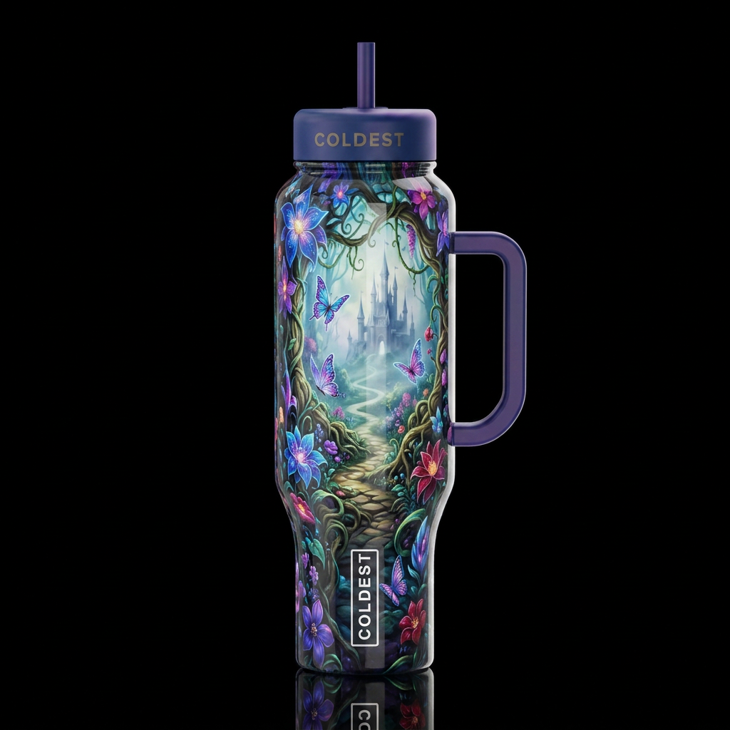 Fantasy,to a new enchanted world,glossy, trompe-l'... water bottle design