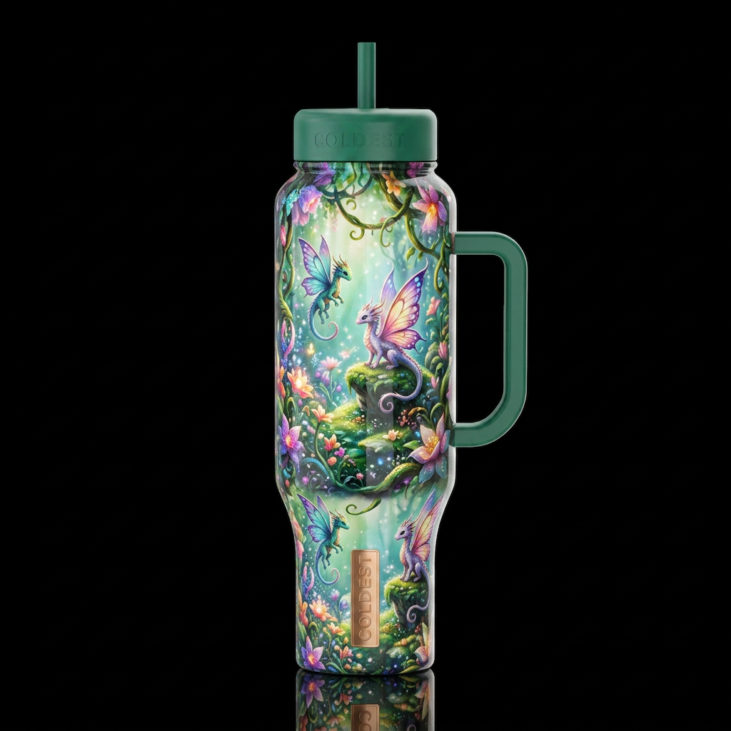 Fantasy,to a new enchanted world,glossy, trompe-l'... water bottle design