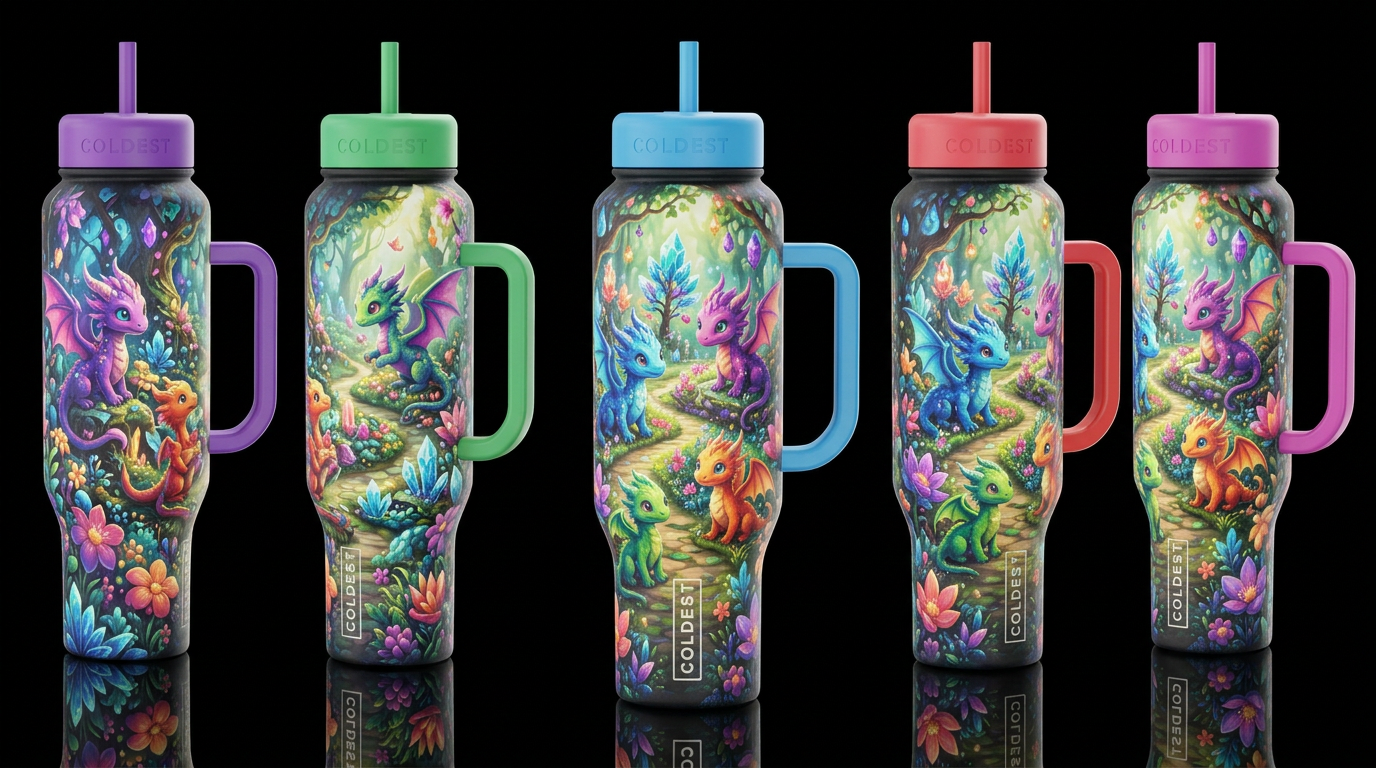 Fantasy,to a new enchanted world,glossy, trompe-l'... water bottle design