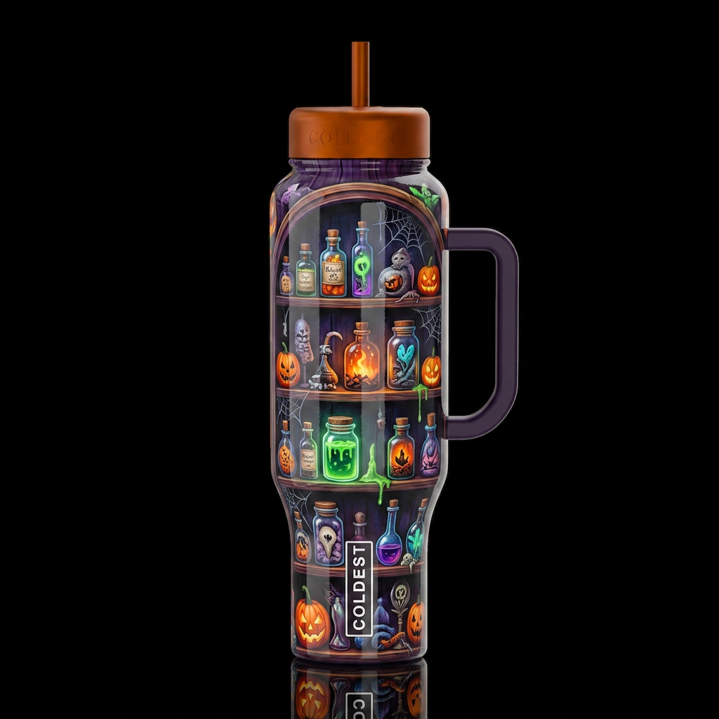 Shelf of oddities, glossy, trompe-l'œil, beautifer... water bottle design