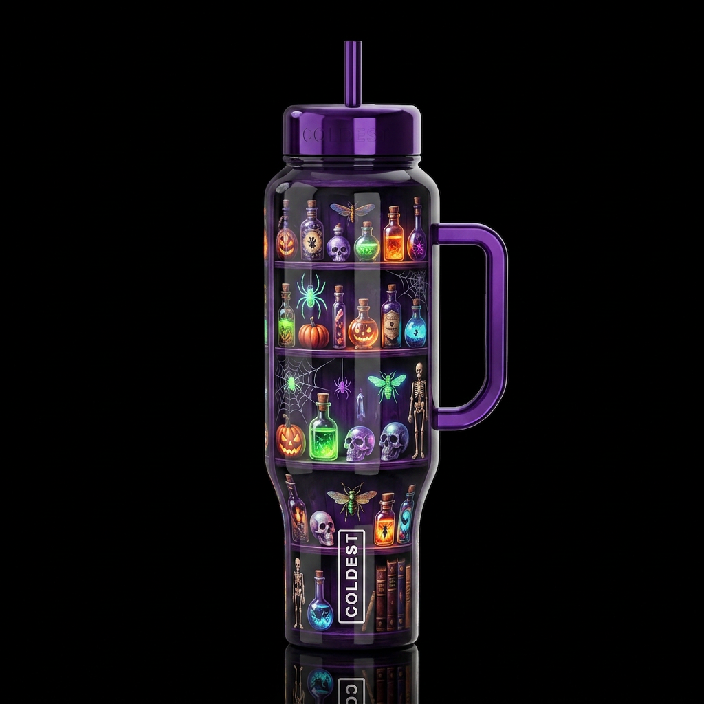 Shelf of oddities, glossy, trompe-l'œil, beautifer... water bottle design