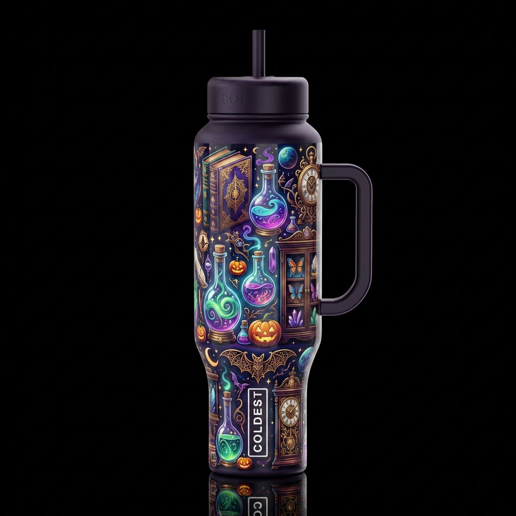 Curiosities and oddities with books, glossy, tromp... water bottle design