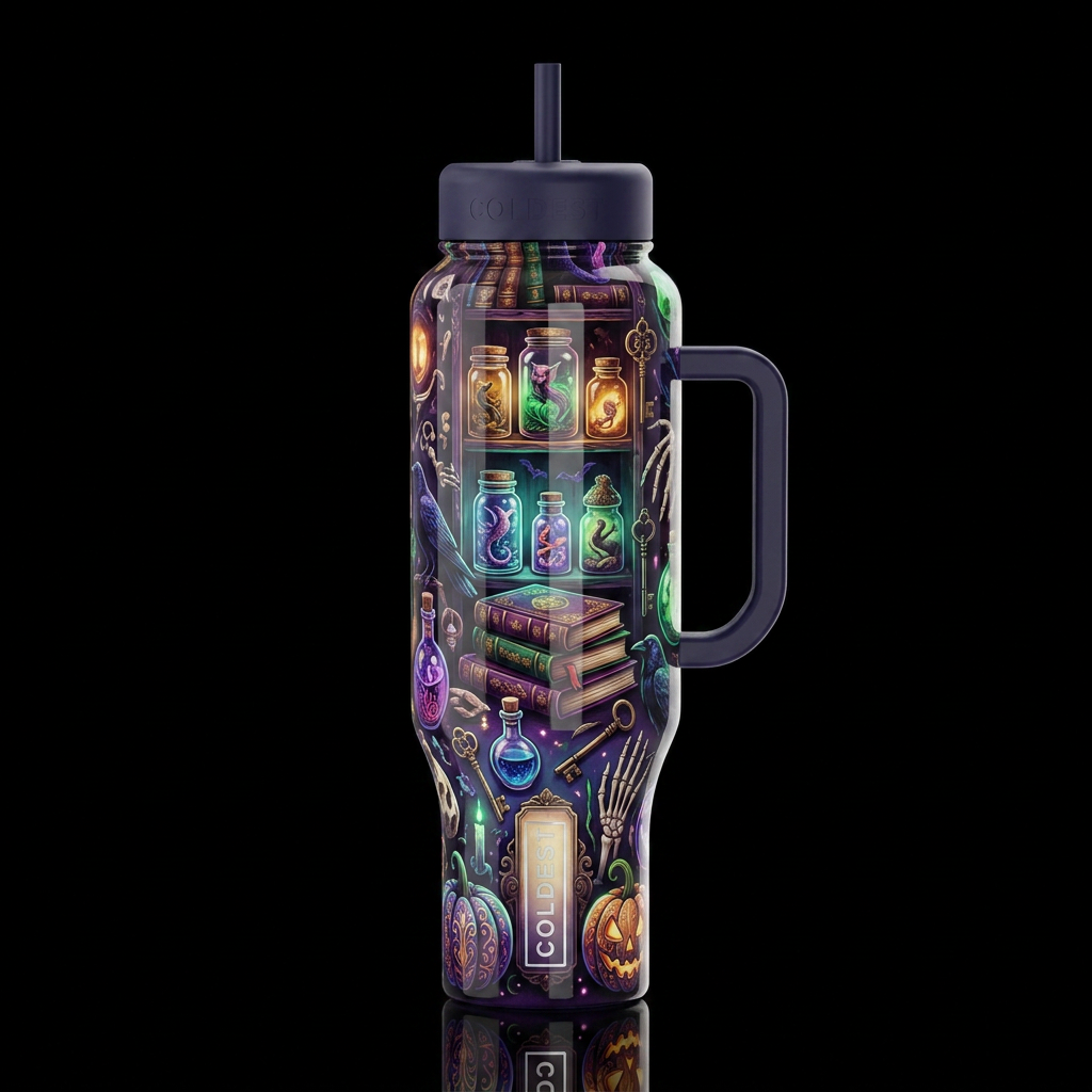 Curiosities and oddities with books, glossy, tromp... water bottle design