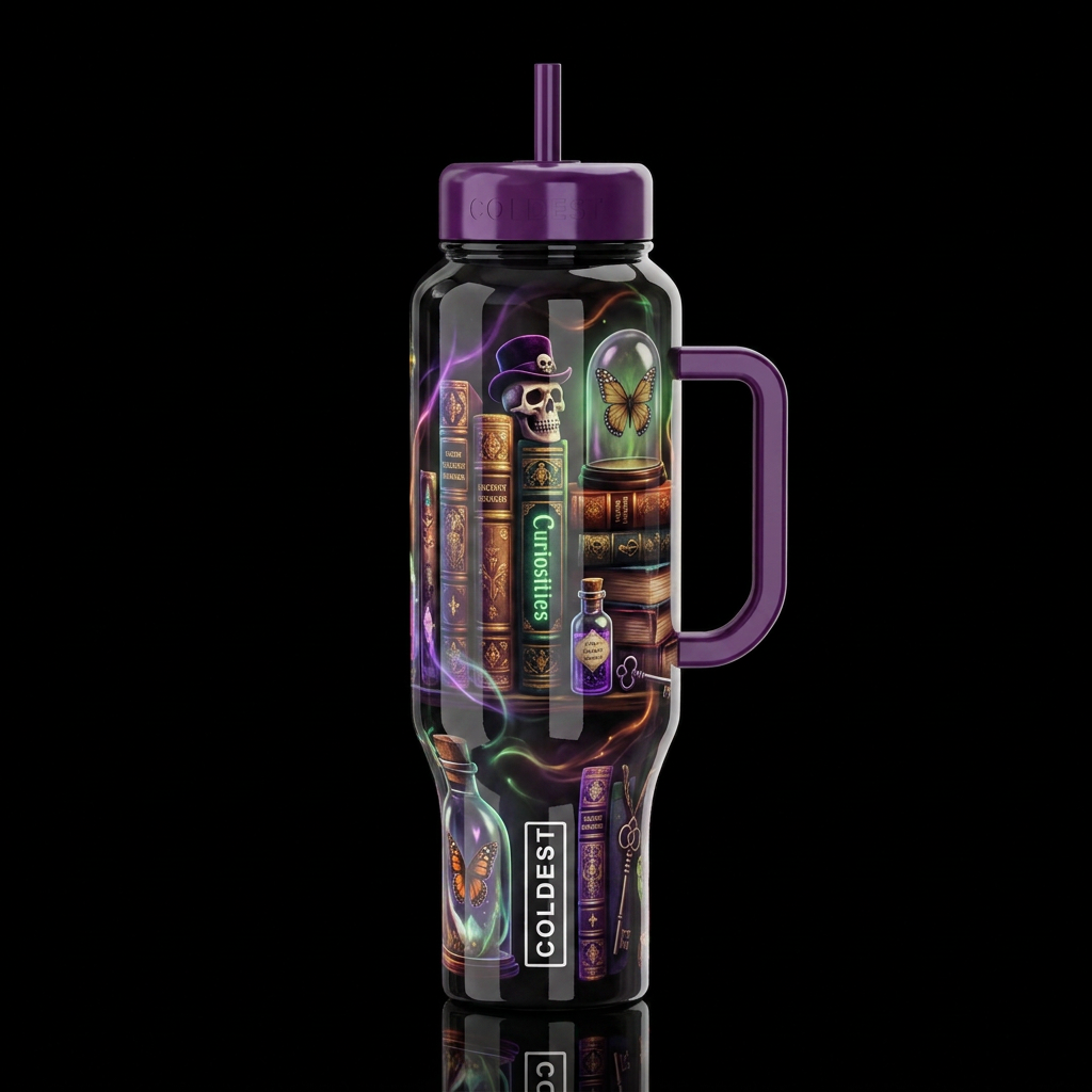 Curiosities and oddities with books, glossy, tromp... water bottle design