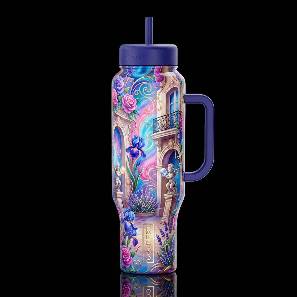 French , glossy, trompe-l'œil, beautiferous, dream... water bottle design