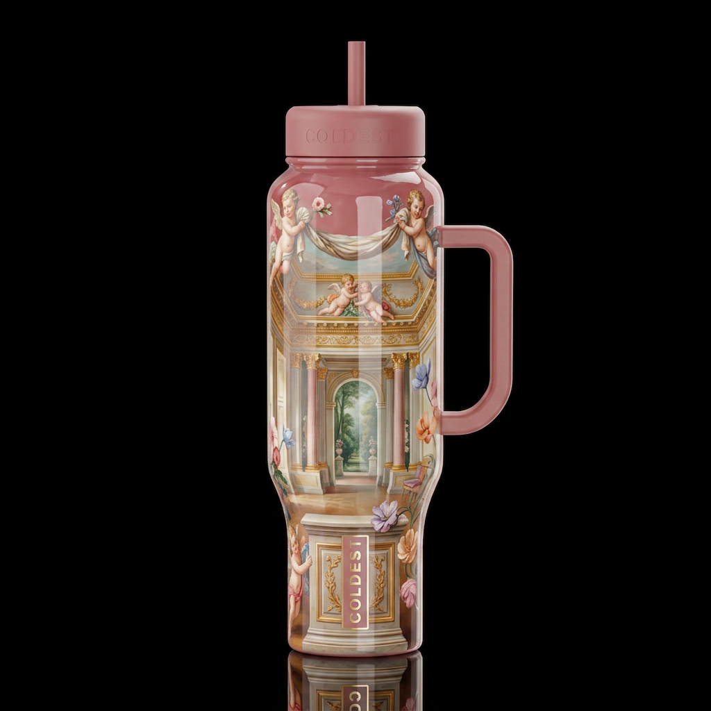French , glossy, trompe-l'œil, beautiferous, dream... water bottle design