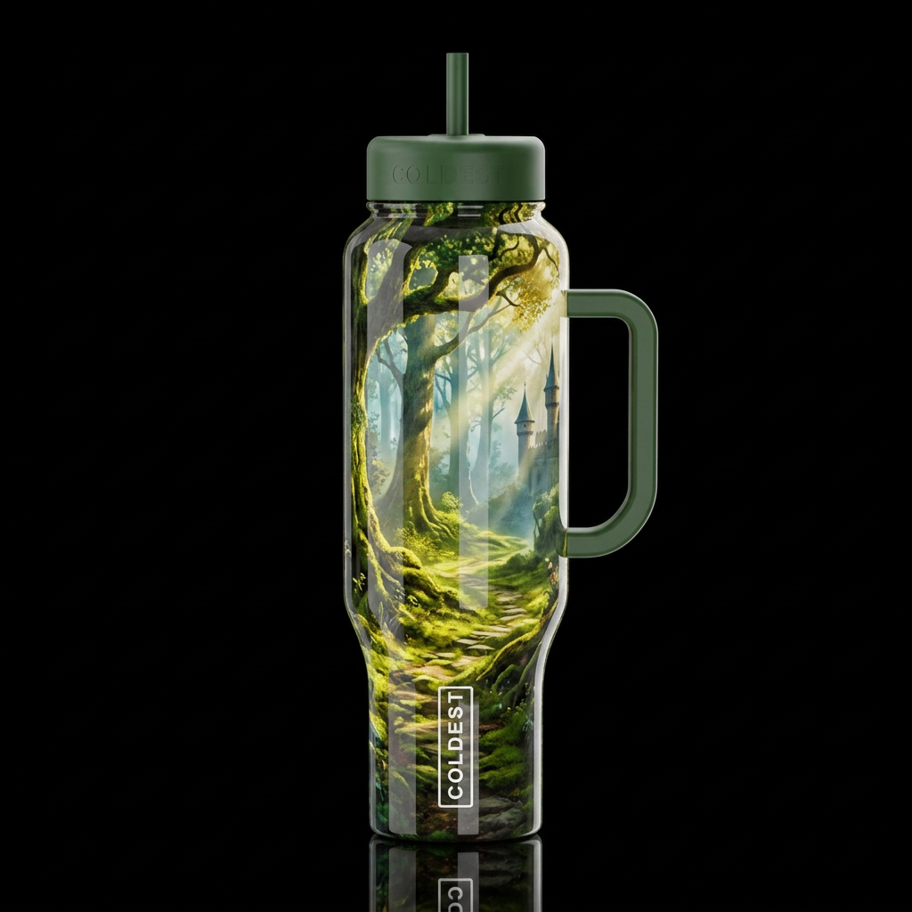 French forest, glossy, trompe-l'œil, beautiferous,... water bottle design