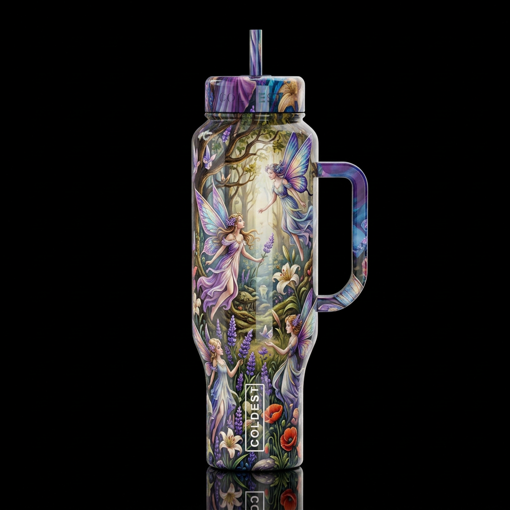 French faeries, glossy, trompe-l'œil, beautiferous... water bottle design