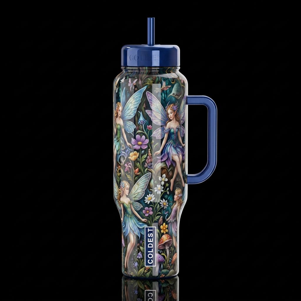 French faeries, glossy, trompe-l'œil, beautiferous... water bottle design