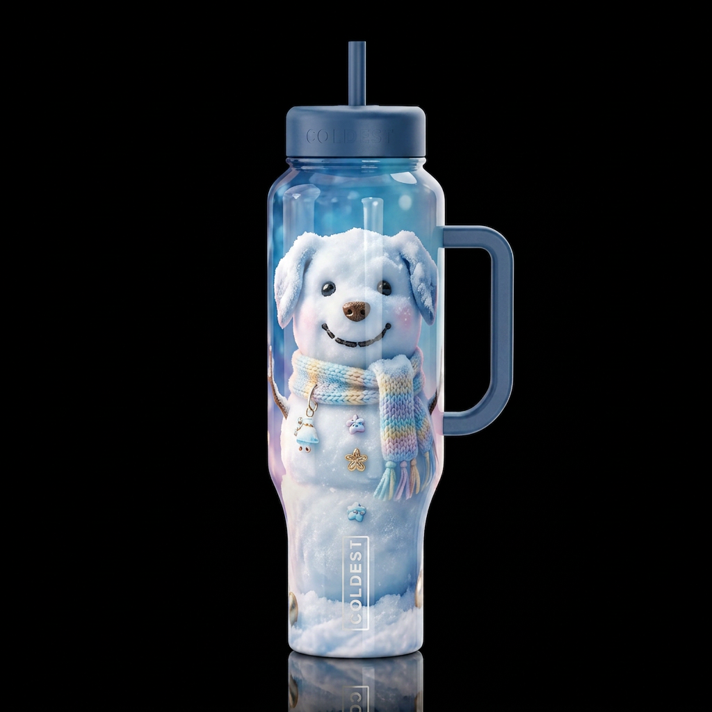 Dog snowman, glossy, trompe-l'œil, beautiferous, d... water bottle design