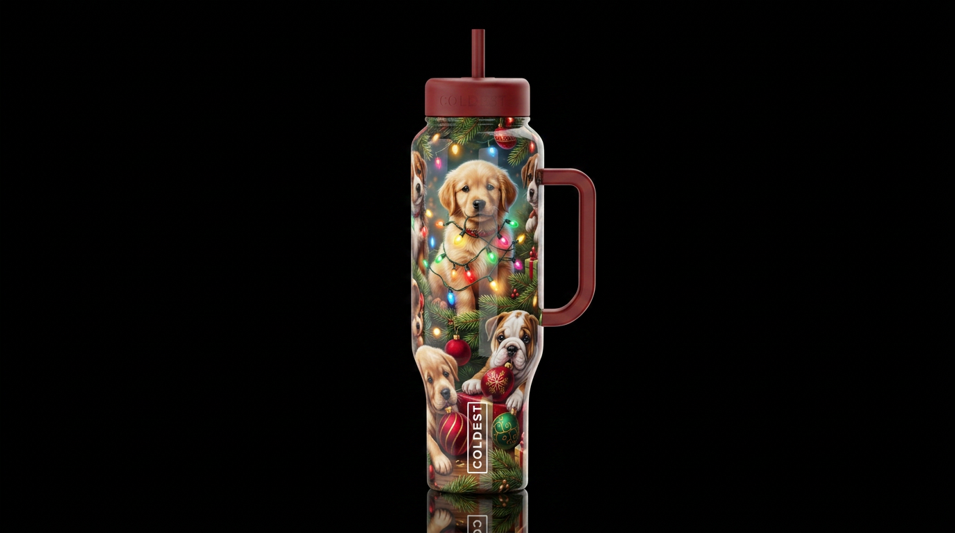 Puppy Christmas,glossy, trompe-l'œil, beautiferous... water bottle design