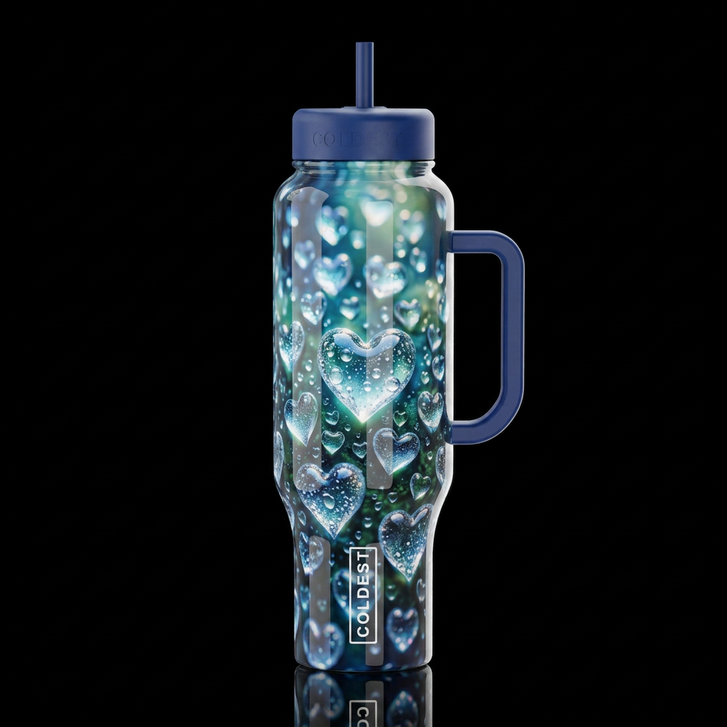 Dewdrop hearts,glossy, trompe-l'œil, beautiferous,... water bottle design