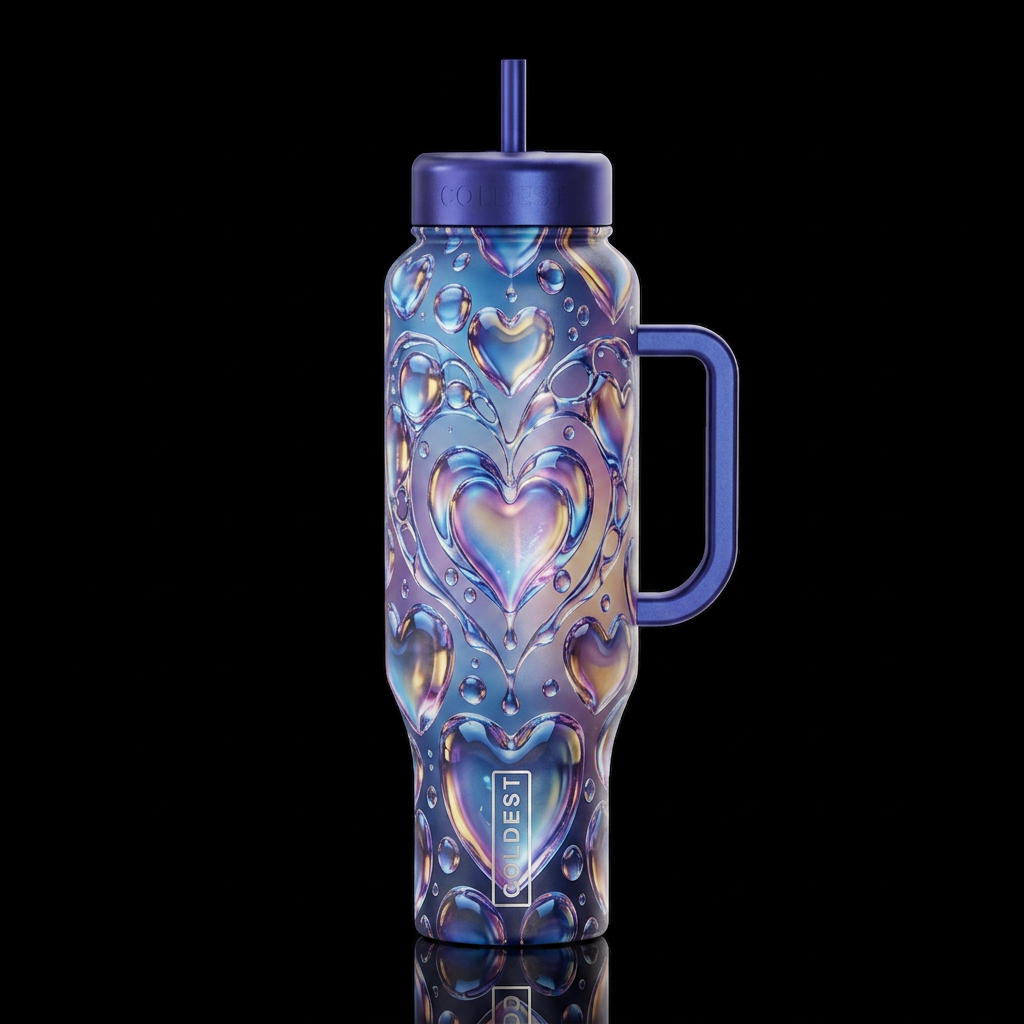 Dewdrop hearts,glossy, trompe-l'œil, beautiferous,... water bottle design