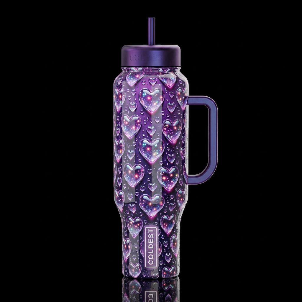 Dewdrop hearts,glossy, trompe-l'œil, beautiferous,... water bottle design