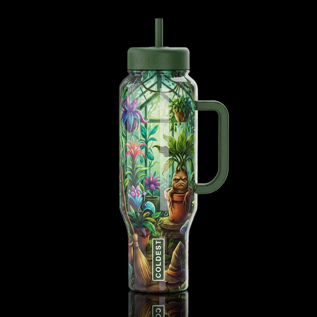 Enchanted greenhouse, glossy, trompe-l'œil, beauti... water bottle design