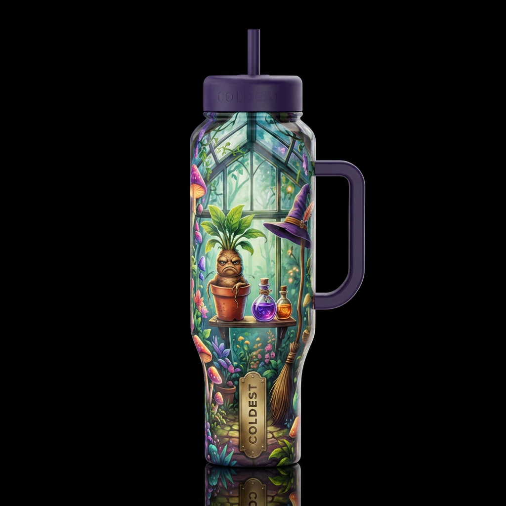 Enchanted greenhouse, glossy, trompe-l'œil, beauti... water bottle design