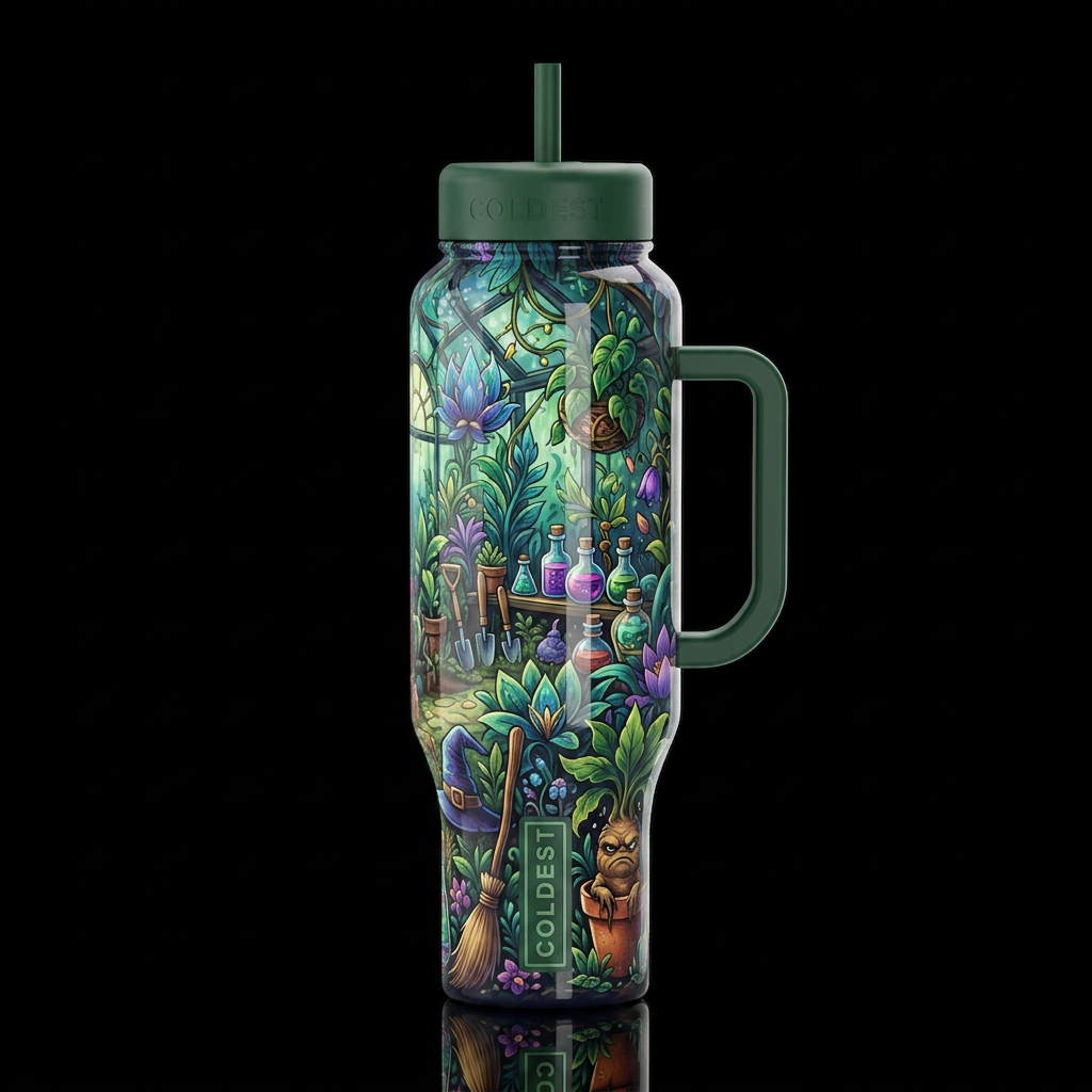 Enchanted greenhouse, glossy, trompe-l'œil, beauti... water bottle design
