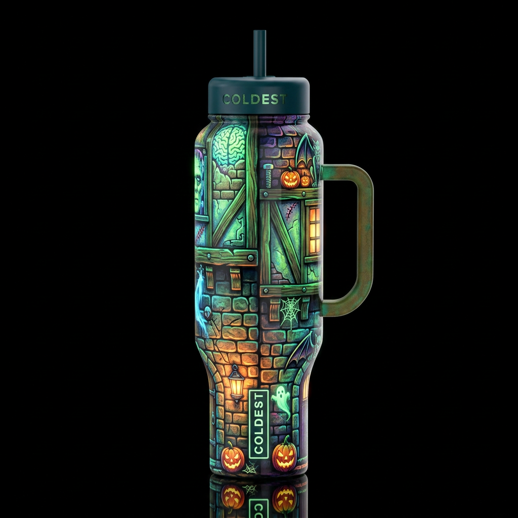 Frankenhouse, glossy, glowie, trompe-l'œil, beauti... water bottle design