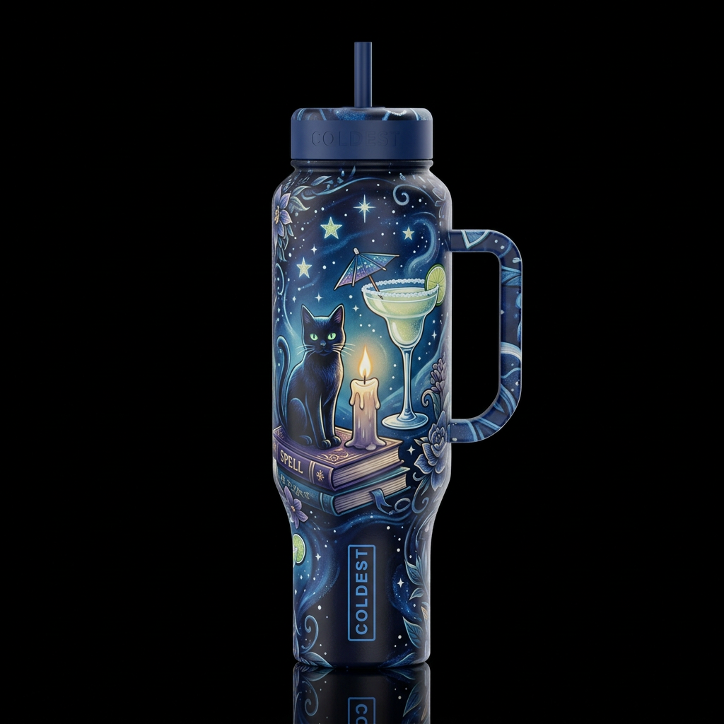Midnight margaritas, glossy, trompe-l'œil, beautif... water bottle design