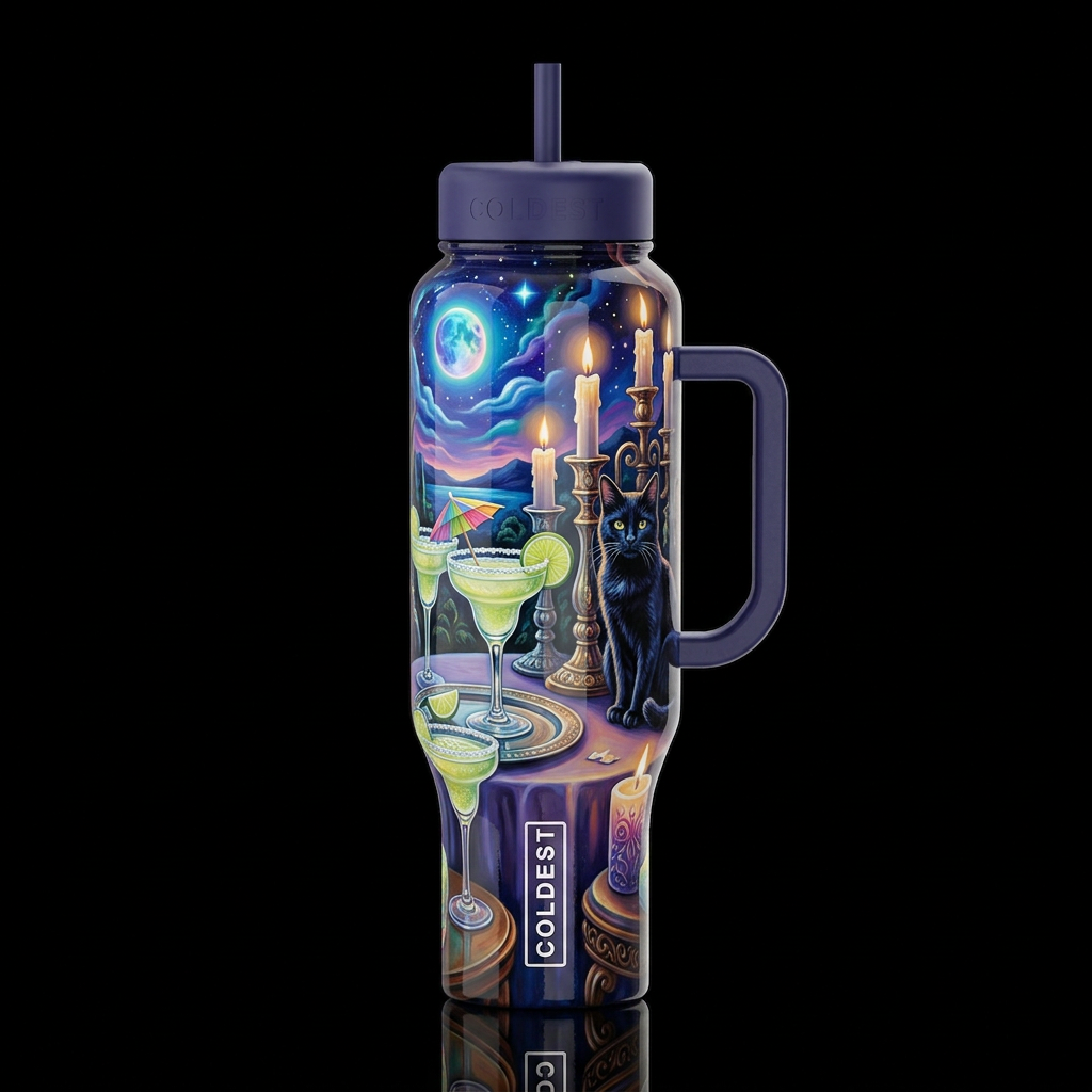 Midnight margaritas, glossy, trompe-l'œil, beautif... water bottle design