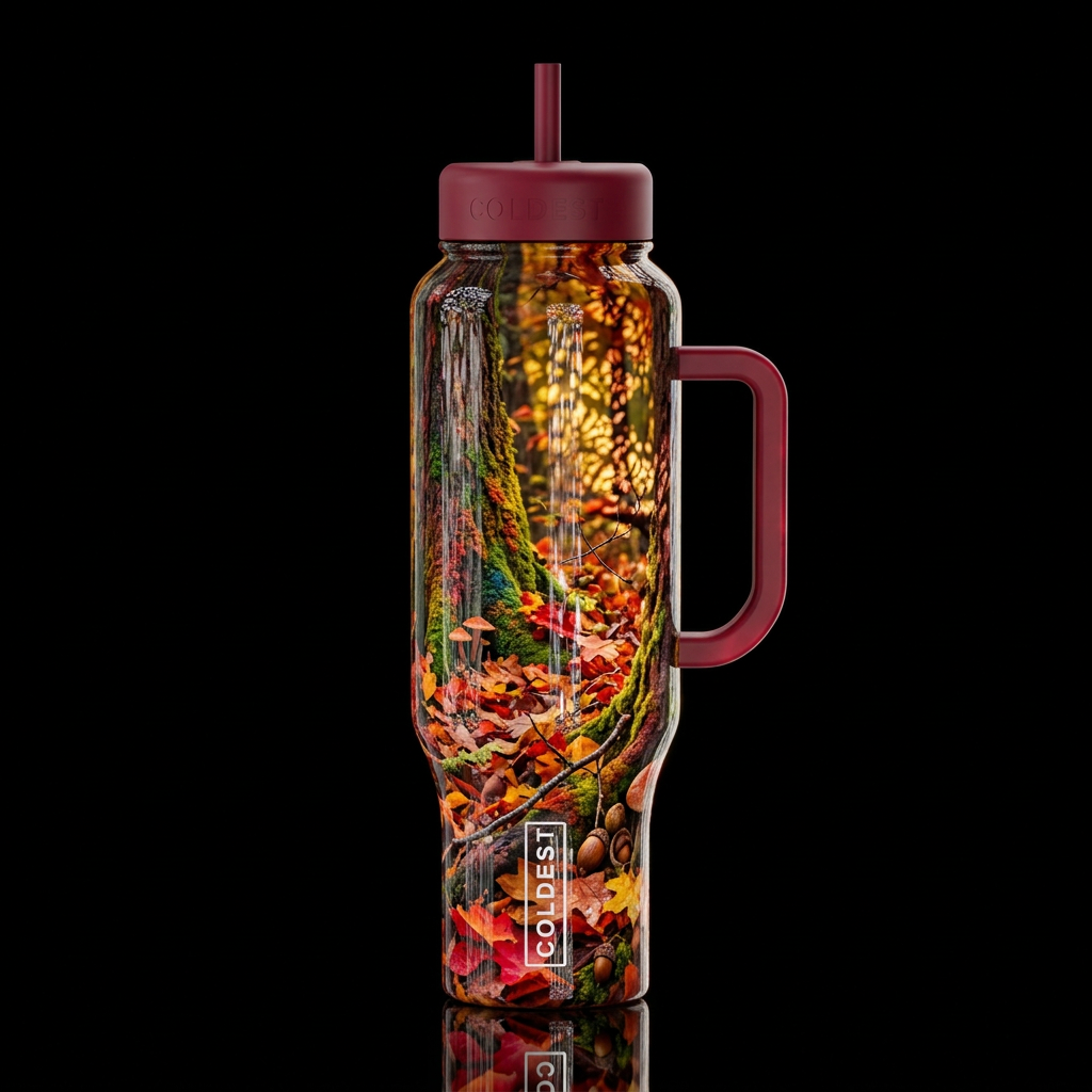 Autumn scene Chiaroscuro lighting, gobo accent,glo... water bottle design