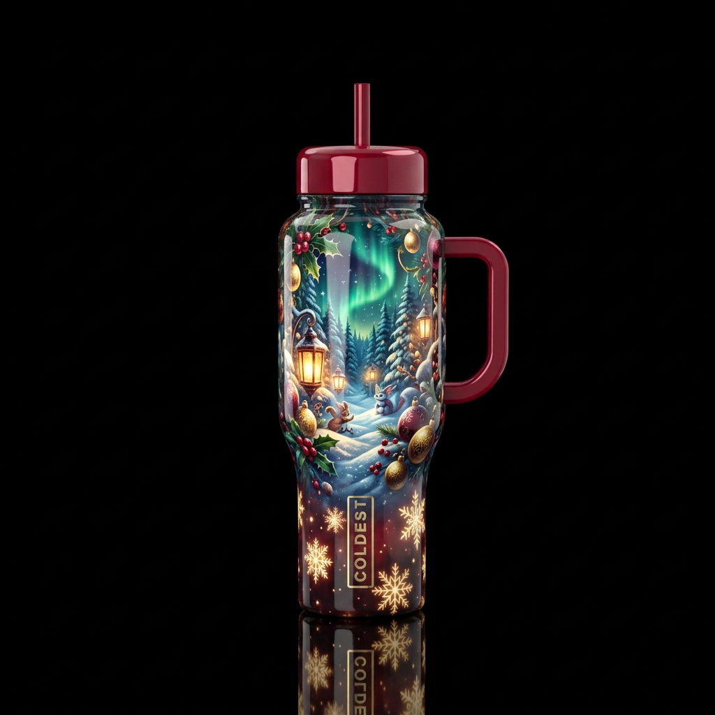 Christmas theme, Chiaroscuro,gobo accents,glossy, ... water bottle design