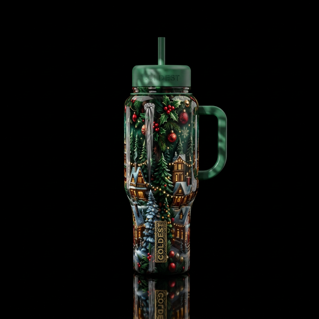 Christmas theme, Chiaroscuro,gobo accents,glossy, ... water bottle design
