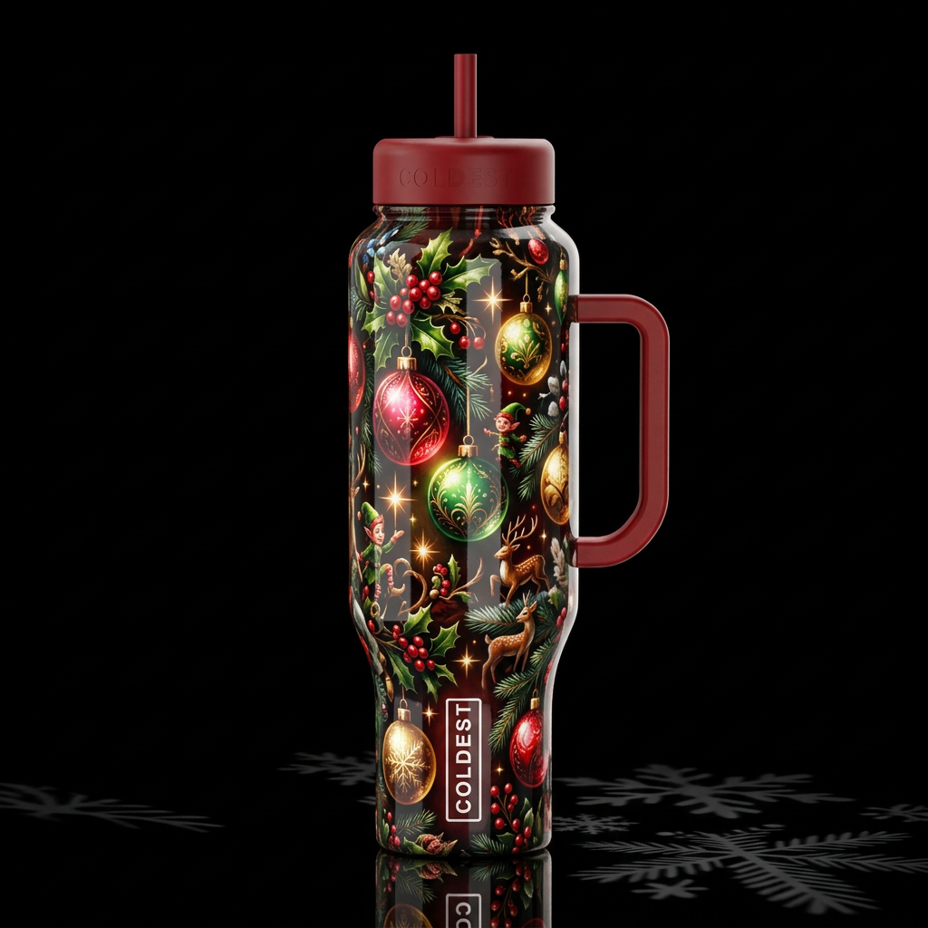 Christmas theme, Chiaroscuro,gobo accents,glossy, ... water bottle design